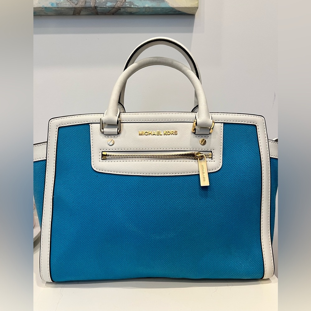Michael Kors Blue and White Satchel Bag